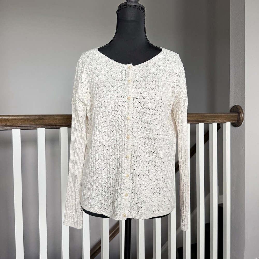 Sezane La Maille Cream Crochet Adela Cardigan Sweater Small Quiet Luxury Cottage